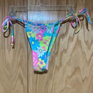 Xhilaration Turquoise String Bikini Bottom with Floral Pattern